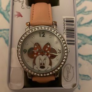 Brand new Disney Minnie Mouse pink leather strap diamond watch